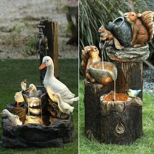 Solar Powered Garden Fountain Resin Design With Solar Led Light Patio Decoration Outdoor Sculpture Gardening Gifts