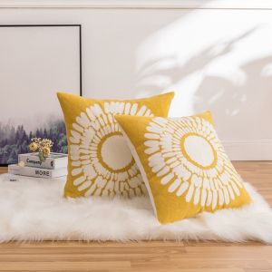 Sunflower Daisies Embroidered Decorative Cushion Cover