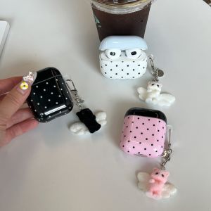 Stylish Simple Color Collision Circular Dots Cute Cat Pendant Earphone Case Cover for AirPods 1 or 2 3 4 Pro 2 Pro 3