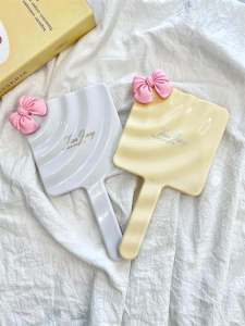 Portable Mini Handheld Makeup Mirror High Definition Glass Surface Nordic Style ABS Frame for Personal Use in Dormitory Or Home