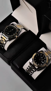 HB Jewelry CAPTAIN Two Tone Mens Watch with Date and Day Display Black Dial Thick Strap Formal Business Wear Office Watch Water Resistant Battery Operated Quartz Watch Non Tarnish Hypoallergenic Watch