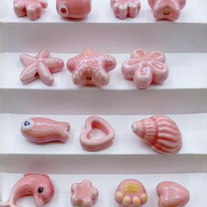 10pcs สีชมพู Series ลูกปัดเซรามิคสําหรับเครื่องประดับ DIY ทํา Handmade สร้อยคอสร้อยข้อมือหัตถกรรม