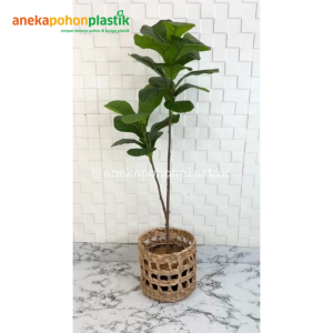 Pohon Hias Tanaman Imitasi Daun Ketapang T100 Latex Pot Dasar Plastik + Cover Eceng Gondok  Motif Hiasan Dekorasi Ruangan Aesthetic