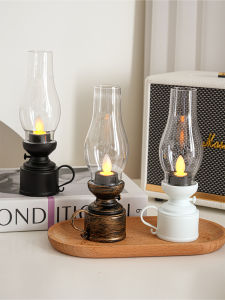 Retro Vintage Night Lamp Oil Lamp Tabletop Decorative Piece Atmosphere Lamp Bedside Light Photography Props French Style