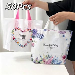 50Pcs Fashionable Plastic Bags Wedding Birthday Party Gift Handbag Clothing Store Thickening Portable Shopping Packaging Bags