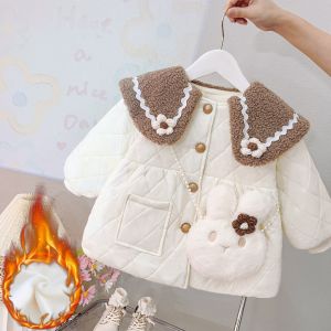Thickened Cotton Jacket Winter Clothes for Girls Baby New Year Warmth Small Childrens Clothing Korean Style Mixed Fabric Coat