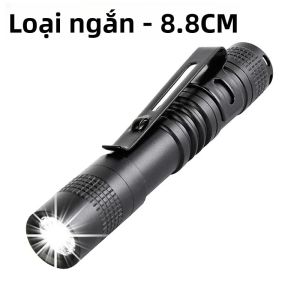 Đèn Pin LED Mini Cầm Tay Siêu Sáng Độ Sáng Cao Đèn Bút Bỏ Túi Dùng Cho Cắm Trại Ngoài Trời Khẩn Cấp Đèn Pin Nhôm Đen
