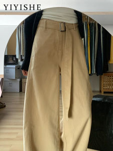 American Style Khaki High Waist Wide Leg Jeans Women Loose Slimming Design Casual Straight Leg Pants Autumn New Arrival