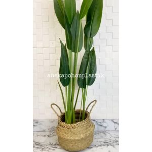 Pohon Hias Daun Pisangan Heliconia T120 Latex Artificial Pot Dasar Plastik Cover Anyaman Purun Belly Dekorasi Pajangan Ruangan Rumah Aesthetic