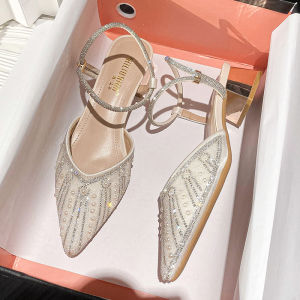 Rhinestone Closed Toe Sandals Womens Summer Large Size Womens Chunky Heel Shoes 40-43 Small Size Sandals Flats 334 Wedding Shoes Bridal Shoes