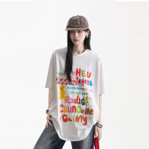 zuocisankon | Korean Style Youthful Dopamine Cartoon Print Short Sleeve T-shirt
