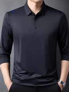 ROMON | Loose Fit Long Sleeve Silk Polo Shirt Casual Dad Clothes Business Style T-Shirt For Men Spring Autumn New Arrival