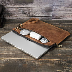 Hiram กระเป๋าแล็ปท็อปหนังแท้ย้อนยุคถุงสำหรับแม็คบุ๊ค Air 13 M1 M2 M3 Pro 13นิ้วเคส Macbook Pro 14 16อุปกรณ์เสริมกระเป๋า