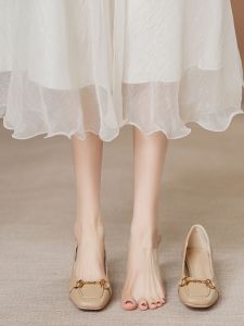 รองเท้าส้นสูงหนังแท้สำหรับผู้หญิง ทรงหัวเหลี่ยม ส้นกลาง รองเท้าส้นเดี่ยวแบบสวมสบาย รองเท้าทำงาน รองเท้าแฟชั่น รองเท้าทำงาน