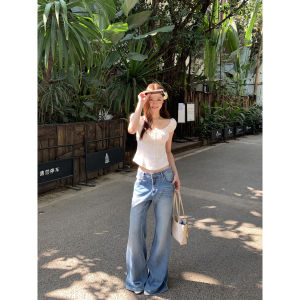 Spring Blue Flared Jeans Loose Low Waist
