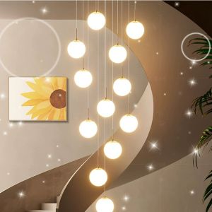 Modern Ball Chandelier 12 Heads Pendant Light Stair Chandelier Duplex Building Pendant Light Chandeliers For Foyer Entrance Staircase High Ceiling Chandeliers Bulbs Included