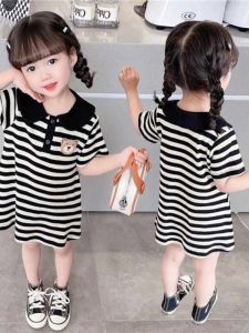 Princess Style Striped Summer Dress for Girls Baby Outfit Casual Fashion Korean Version All-Match Clothing And Accessories