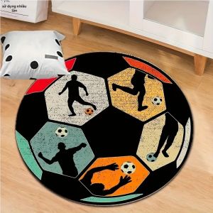 Thảm Tròn Bóng Đá VIKAMA Thảm Trải Sàn Bằng Vải Polyester Bền Chống Trượt Trang Trí Nhà Cửa Cho Phòng Khách Phòng Ngủ Khu Vực Trong Nhà