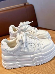 Da Dong Fang Women's Thick Bottom Genuine Leather Sneakers: Fall 2024 New Style
