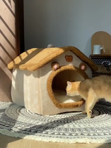 PetStern บ้านแมว บ้านหมา รังแมวขนาดใหญ่ เบาะโดมที่นอนแมวแบบกึ่งปิด ยนุ่มนิ่ม ด้านล่างมีกันลื่น บ้านสุนัขขนาดเล็ก