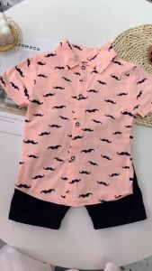 Bayi Anak laki laki Kaos kemeja cetak jenggot Celana pendek kasual Kapas Jas Baju Katun Pakaian Setelan