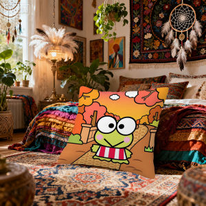 Sanrio | Sanrio KEROKEROKEROPPI In Hai Mặt Vỏ Gối Ngắn Sang Trọng 16x16 Inch 18x18 Inch 20x20 Inch Vỏ Gối Trang Trí Ghế Sofa