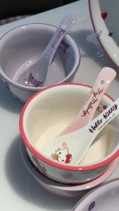 Sanrio 4.7 inch 450ml Cute Kuromi Porcelain Bowl Childrens Rice Bowls Household Cartoon Cereal Noodles Bowl Ceramic Kitchenware