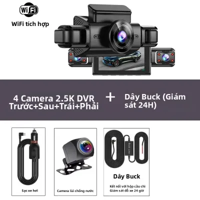 Camera Hành Trình 4 Kênh 360 Độ Ghi Hình 2.5K Tích Hợp WiFi 4 Camera Trước Sau Tầm Nhìn Ban Đêm Hộp Đen Cho Xe Hơi