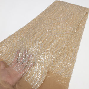 5 Yards Tulle Net African Lace Fabric Beaded Lace 2024 High Quality Gold Nigeria Sequin Fabrics for Wedding Evening Dress Sewing