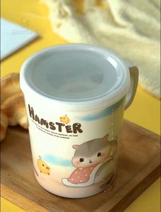 🔥Ready Stock🔥 Bamboo Fiber Animal Single Ear Cup Environmentally Friendly & Healthy Children Drinkware Cup with Cover