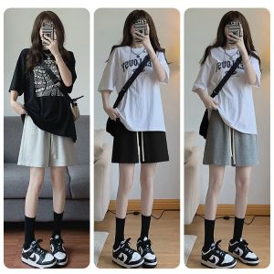 Grey Sports Shorts Womens Summer Loose Straight Casual INS Trendy Wide Leg Mid-Length Pants Thinming Hongwei