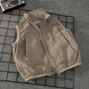 Boys Spring Vest Casual Outdoor Wear Childrens Fashionable Korean Style Spring Clothes Trendy Polyester Pure Color Zipper