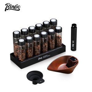 BINCOO Coffee Electronic Scale Coffee Bean Storage Jar Tray Solid Wood Italian Specialty Mini Portable Coffee Bean Dish Scale