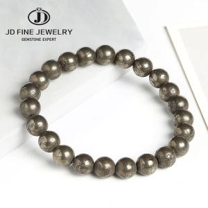 JD Natural Pyrite Beaded Bracelets Women Men Vintage Charm Round Stone Healing Energy Strand Bangles Yoga Balance Wrist Jewelry