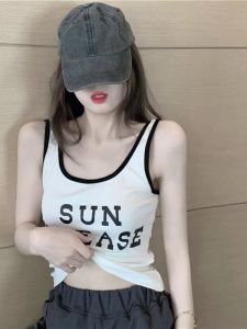 เสื้อกั๊กแขนกุดพิมพ์ลายตัวอักษรกีฬาสไตล์เกาหลีสำหรับผู้หญิงไซส์ใหญ่ในช่วงฤดูร้อน เสื้อชั้นในแบบลำลองสำหรับใส่ด้านนอก