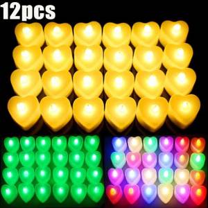 12PCS Heart Shape LED Candles Tea Light Battery Powered Home Valentines Day Birthday Party Decoration Wedding Lighting Candle