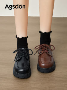 Agsdon | Thick Sole Coarse Heel Lace-up Retro British Style Loafers