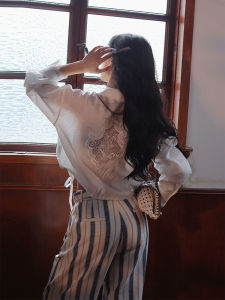 Elegant White French Style Shirt Womens Short Luxury Back Hollow Embroidery Design Top for Summer New Arrival by MIUCO