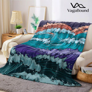 BILIBILI | Vibrant Japanese Wave Flannel Blanket Warm Soft Halloween Christmas Decorative Couch Warm Cozy All-Season Gift
