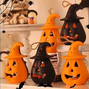 Đèn Bí Ngô Phù Thủy Halloween 2 Mặt | Đèn LED Nhiều Màu Có Dây Treo Để Bàn Trang Trí Phòng Khách