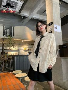 Striped Long-sleeved Shirt Women Retro Loose Shirt Collegiate Versatile Top Worn Over Women Top