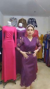 LooWear Midi Dress Bodycon Vneck Lengan Panjang Terbaru