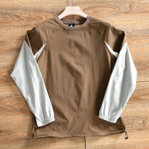 Mens Outdoor Sports Casual Long Sleeve T-shirt Grid Texture Mountain Series Spring Summer High End Color Block Quick Dry Elastic