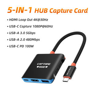 Cabletime | CABLETIME Capture Card 5 in 1 USB C Docking Station 5Gbps TV Output 1080P 60Hz for MacBook Switch OLED Laptops USB c Hub