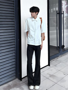 Black Mens Summer Thin Straight Leg Pants Long Drapey Flared Casual Trousers Cool Feeling Lightweight Fashionable Youthful