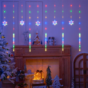 Christmas LED Curtain Lights Boasting Snowflake & Icicle Patterns Battery - Driven Fairy String Lights Suited for Home Party