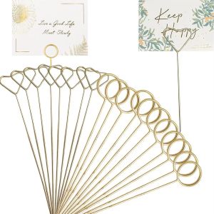 100Pcs Flower Bouquet Card Holder Golden Photo Holder Metal Wire Place Card Holder Photo Stick Clips Wedding Party Gifts Floral Decoration