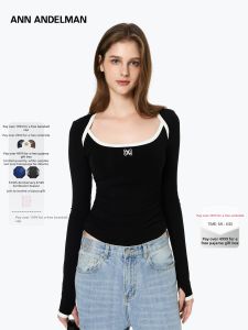 ANN ANDELMAN | Celebrity Inspired Contrast Color Envelope Neck Fitted T-shirt