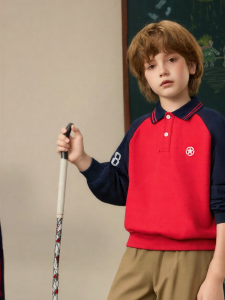 Ask Junior | Polo Collar Colorblock Red Academic Style Boys Sweatshirt
