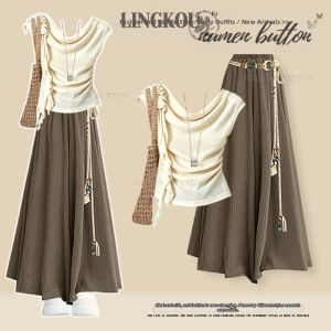 NUMEN BUTTON | Plus Size Summer Vacation Style Two-piece Set Slim Fit